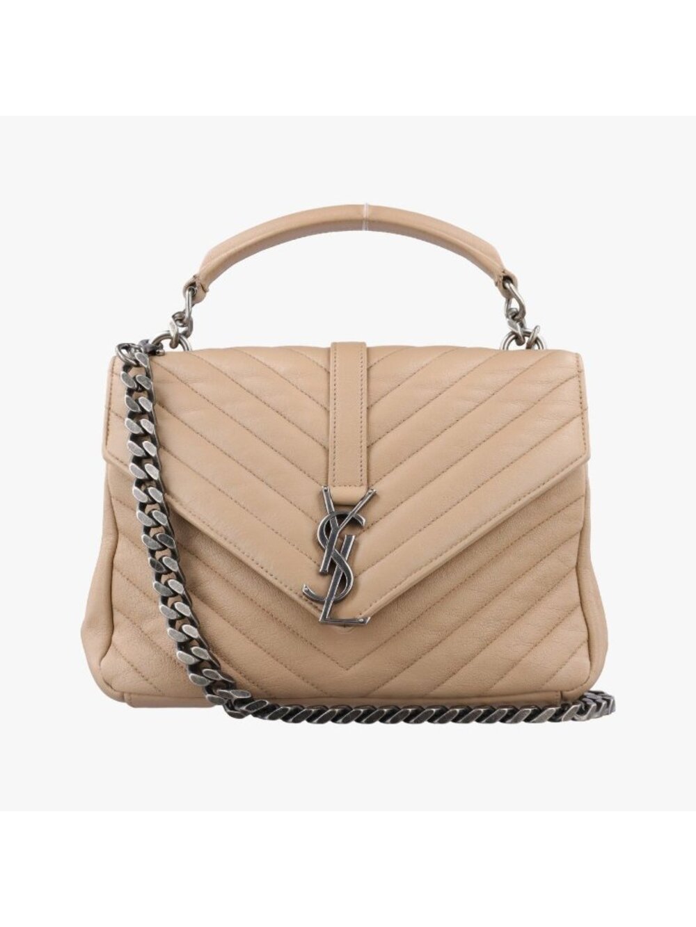 Saint Laurent Carre Beige Leather Shoulder Bag